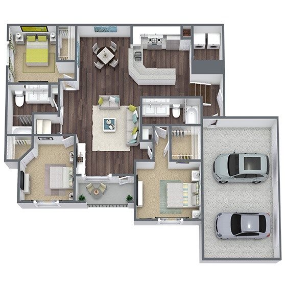 C2: 3 Bed 2 Bath floor plan